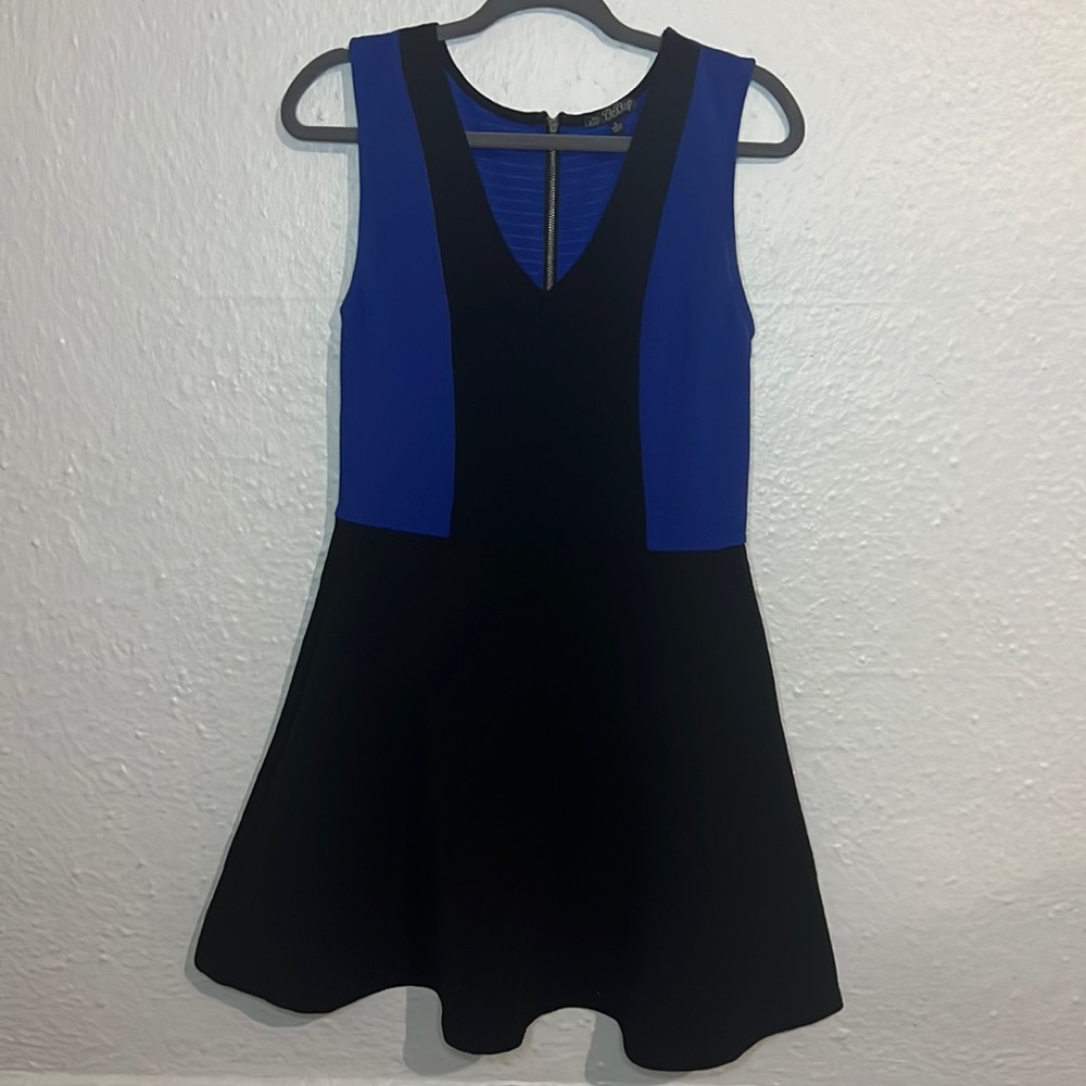 Love this fitting 🤞🏽 Blue and Black dress. Sleeveless w/ zipper back